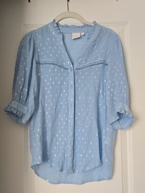 Zac & Rachel Light Blue Metallic Dot Button-Down Blouse